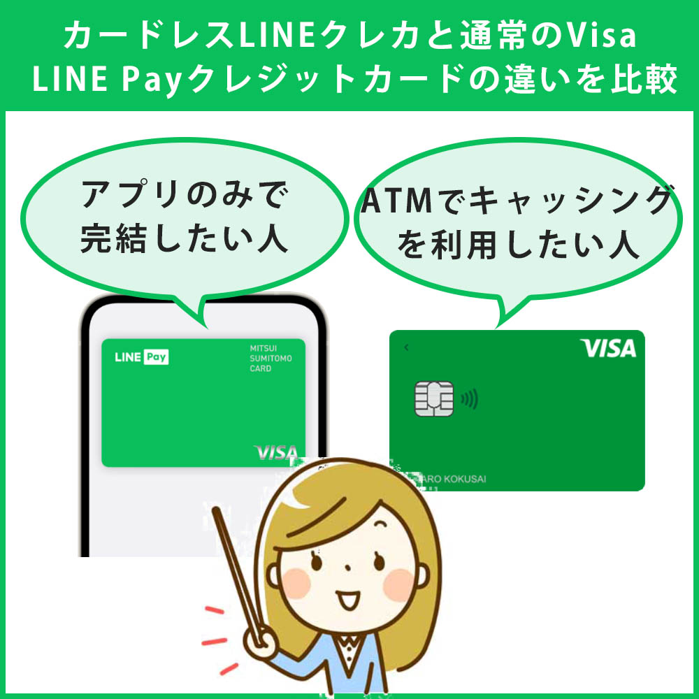 カードレスLINEクレカと通常のVisa LINE Payクレジットカードの違いを比較